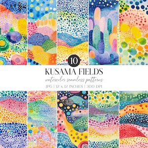 Kusama landskap akvarell sömlöst mönster | Färgglad popkonst (JPG digitalt papperspaket)
