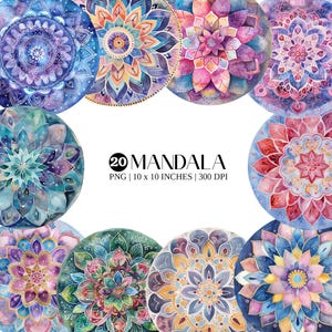 Watercolor Mandala Clipart | Yantra PNG Elements (Digital Download)