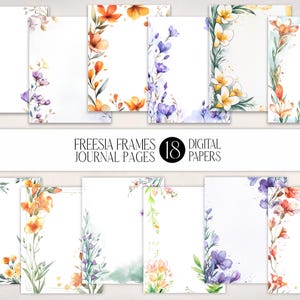 Freesia Watercolor Journal Pages | Floral Digital Paper Pack (JPG)