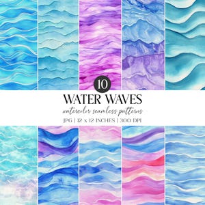 Watercolor Waves Seamless Pattern | Ocean Ripples, Abstract Texture (JPG Digital Paper)