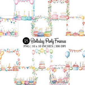 Watercolor Birthday Frame Clipart | Celebration Border PNG Set (Digital Download)