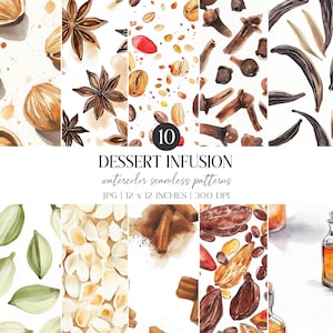 Deserowe napary – akwarelowy wzór bez szwu | Przyprawy, aromaty (pakiet JPG Digital Paper Pack)