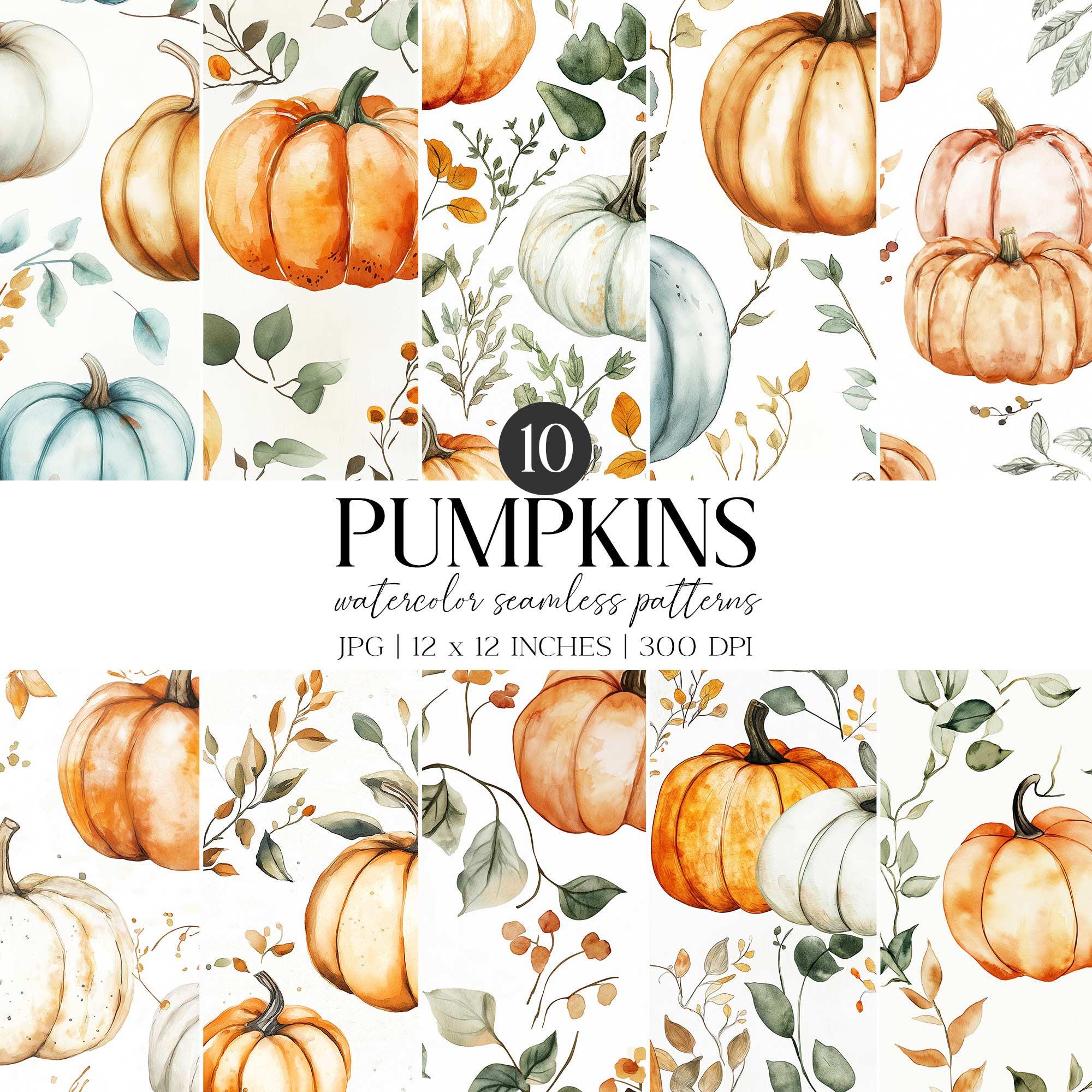 Pumpkins Watercolor Seamless Pattern | Autumn Holiday JPG Digital Paper ...