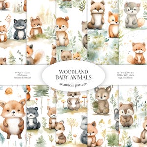 Paquet de papier numérique aquarelle de bébés animaux des bois | Modèle sans couture de créatures de la forêt mignonnes JPG | Créations, Créations en papier, Arrière-plan, Cartes de vœux