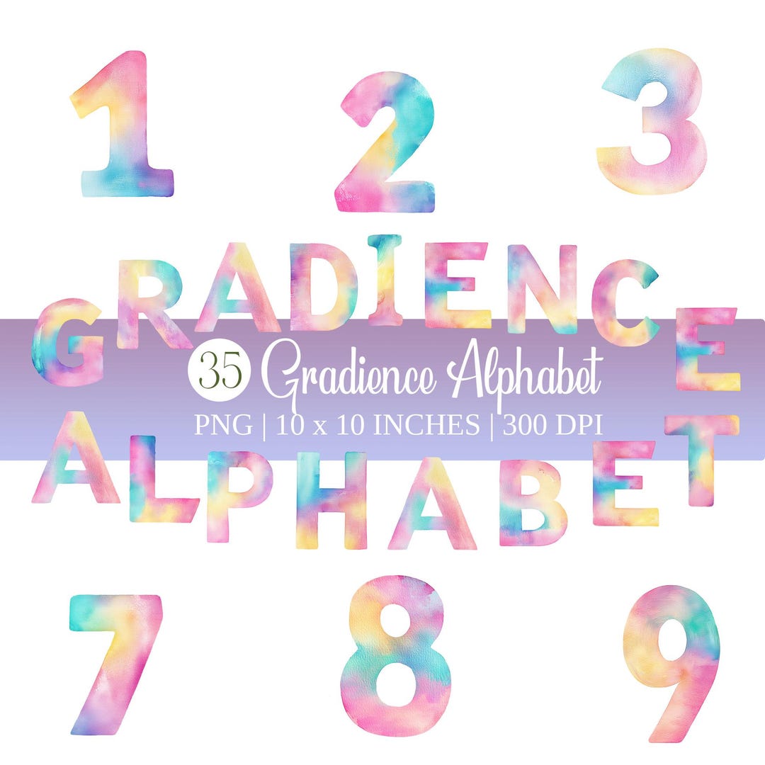 Gradience Alphabet Clip Art | Abstract Pastel Letters & Digits ...