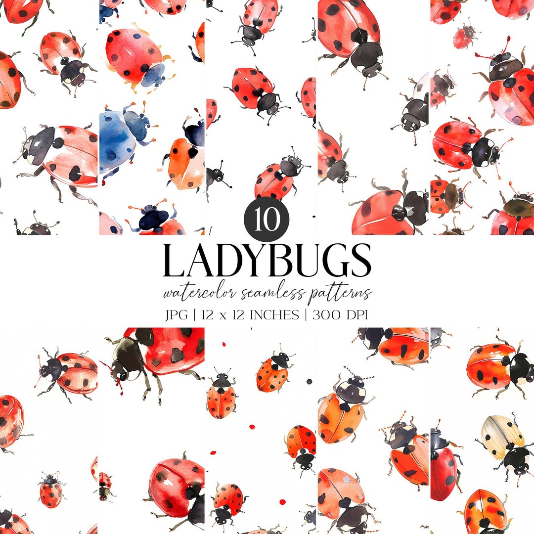 Ladybugs Watercolor Seamless Pattern | Beetle Digital Paper (digital ...