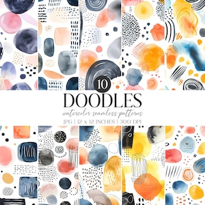 Sömlösa klottermönster i akvarell | Abstrakt digitalt papperspaket (10 JPEG-filer)