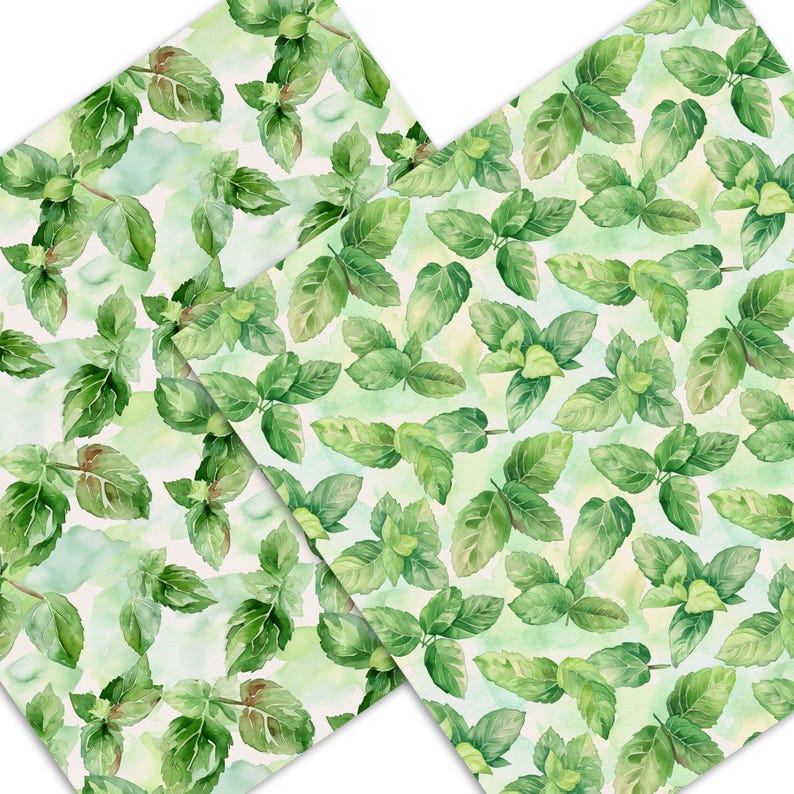 Mint Leaves Watercolor Seamless Pattern | Greenery Digital Paper (JPG ...