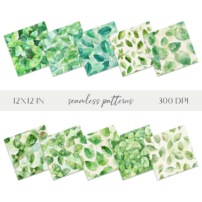 Mint Leaves Watercolor Seamless Pattern | Greenery Digital Paper (JPG ...