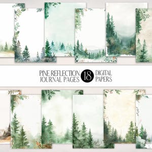 Strony dziennika z akwarelowym lasem sosnowym | Artykuły papiernicze Greenery (pobieranie cyfrowe)