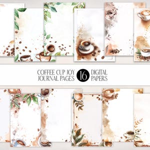 Watercolor Coffee Cup Journal Pages | Greenery Digital Paper (JPG)