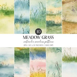 Naadloze patroon met aquarel weidegras | Landelijk digitaal papier (JPG)