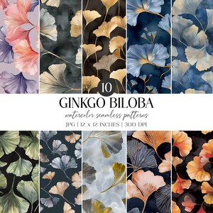 Modello senza cuciture con foglie di ginkgo / Pacchetto di carta digitale per acquerello (300 DPI)