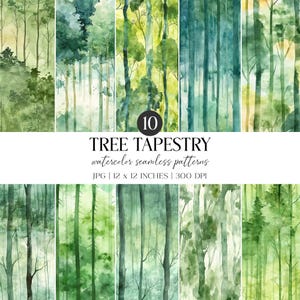 Tapisserie d'arbre aquarelle | Motif forêt transparente (paquet de papier numérique JPG)