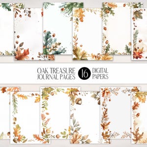 Papel digital aquarelado com folhas de carvalho | Molduras de bolota (JPG)