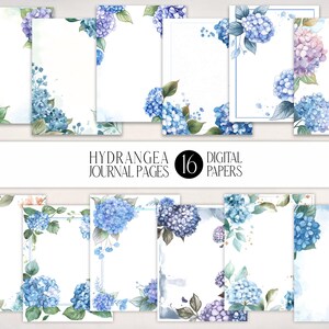 Hydrangea Watercolor Journal Pages | 16 Flower Diary Digital Papers (Digital Download)