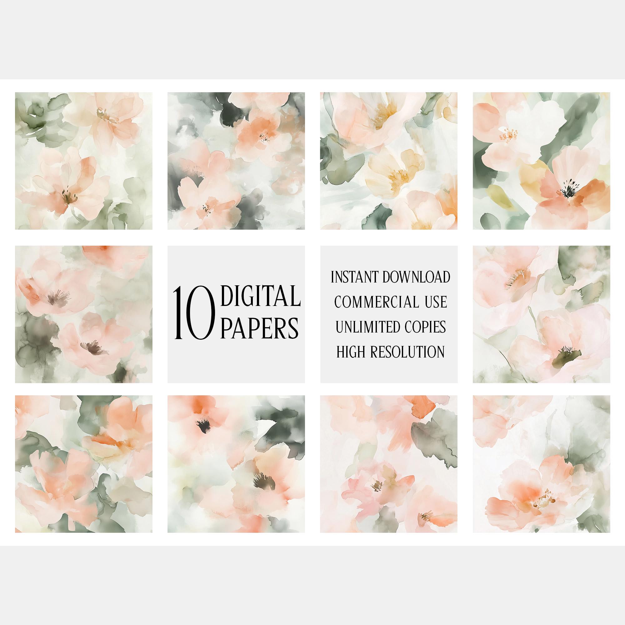 Blush Blooms Watercolor Digital Paper | Abstract Floral Background (JPG ...