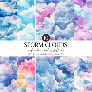 Storm Clouds Watercolor Pattern | Sky Digital Paper (JPG)
