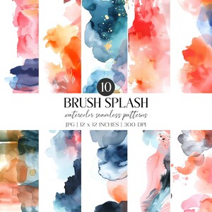 Watercolor Brush Splash Seamless Pattern | Abstract Digital Paper (Digital Download)