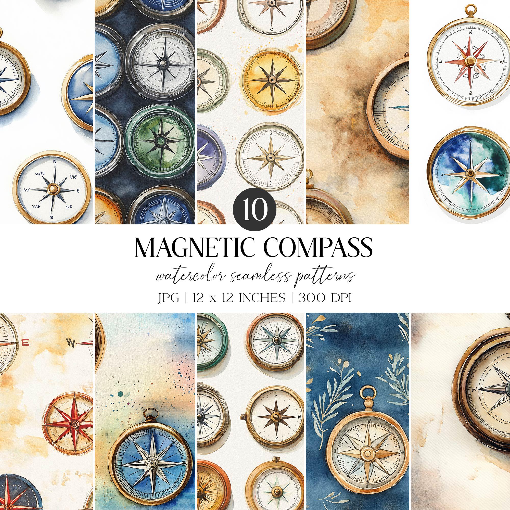Watercolor Compass Seamless Pattern | Nautical Digital Paper Pack (JPG ...