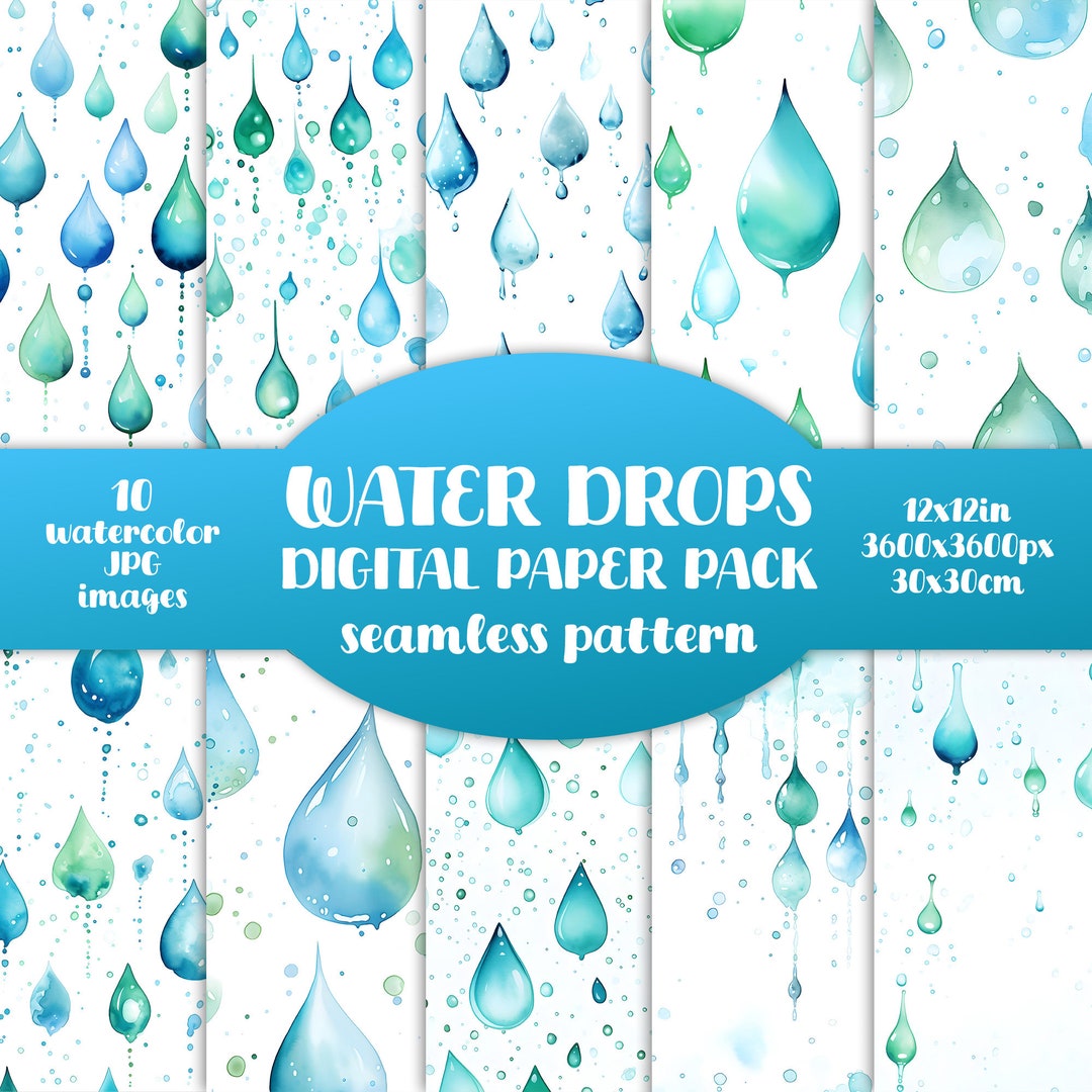 Water Drops Watercolor Digital Paper Pack Rain Droplet Etsy