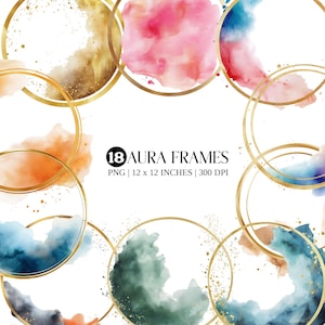 Aquarell Kreis Rahmen PNG Bundle | Abstraktes Aura Design (Digitaler Download)