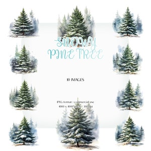Aquarelle de pin enneigé | Collection JPG Bois de Noël d'extérieur | Papeterie, Création de cartes, Créations en papier, Collage, Vêtements, Cadre