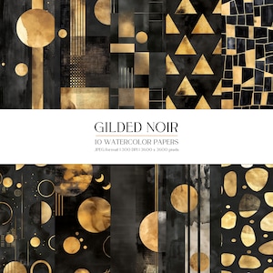 Vergoldetes Noir Aquarell Digitales Papier | Gold Formen Schwarz Moderne Abstrakte Hintergrund Textur | JPG | Schreibwaren, Paper Craft, Kartenherstellung