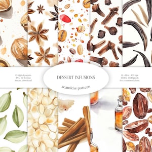 Infusi di dessert modello senza soluzione di continuità / Aromi di cucina JPG pacchetto di carta digitale / Sfondo di panetteria / Tessuto di ingredienti aromatici / Piastrelle dolci