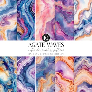 Papel digital con ondas de ágata en acuarela y remolinos de piedra (JPG)