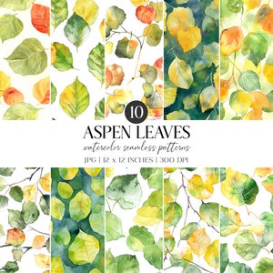 Aspen Leaves Watercolor Pattern | Green Floral Digital Paper (JPG)