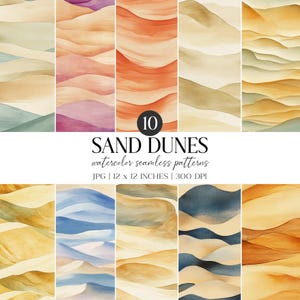 Patrón de acuarela de dunas de arena / Paisaje desértico, papel digital sin costuras (JPG)