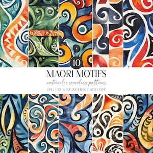 Papel digital con motivos tribales y acuarela maorí (JPG)