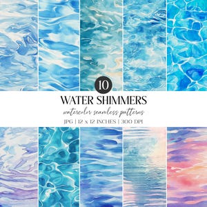 Watercolor Water Shimmers Seamless Pattern | Ocean Waves (JPG Digital Paper Pack)