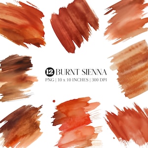 Burnt Sienna Watercolor Brush Strokes | PNG Clipart (Digital Download)