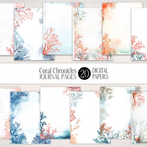 Coral Reef Watercolor Journal Pages | Marine Life Digital Paper (JPG)