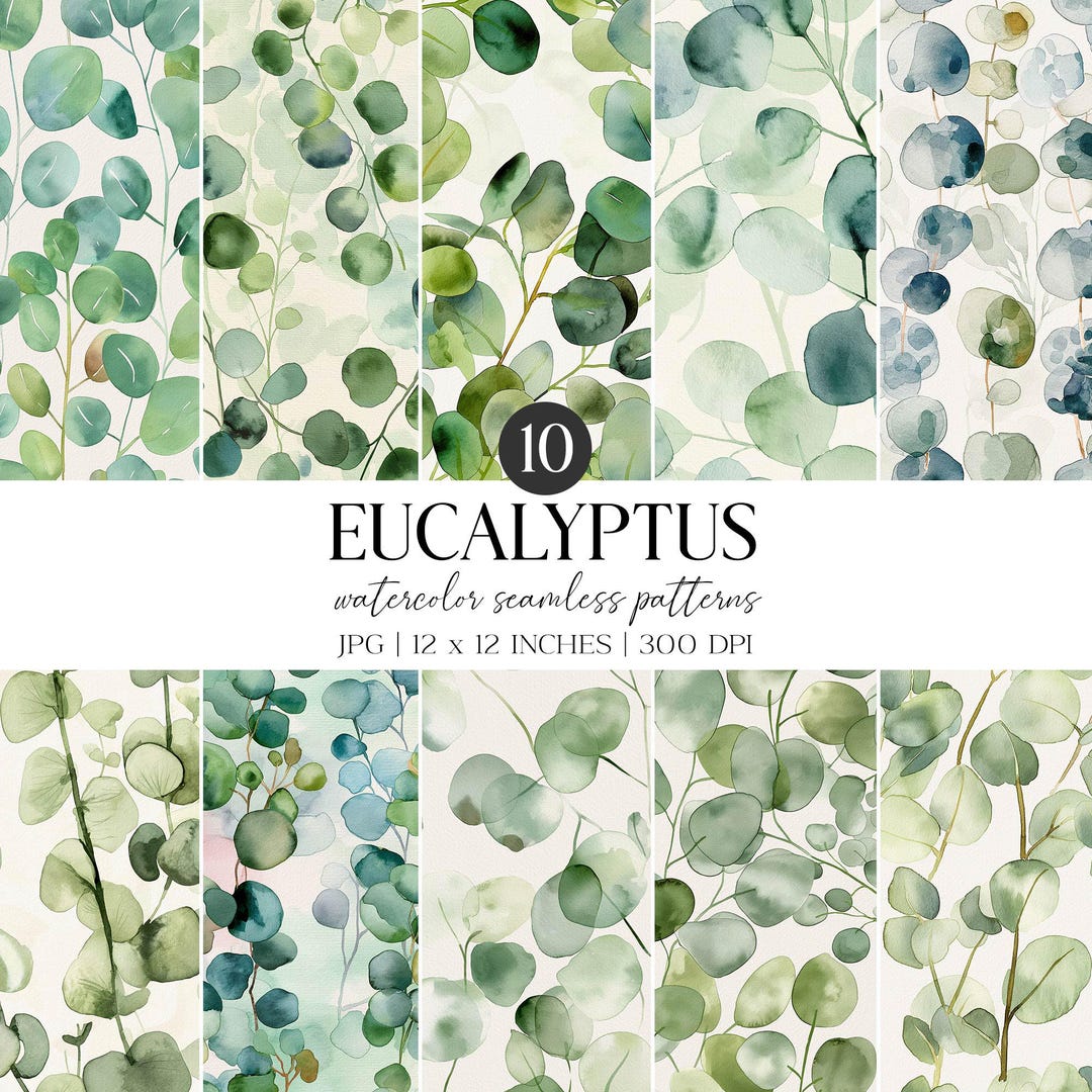 Eucalyptus Watercolor Seamless Pattern | Greenery Fabric, Apparel (JPG ...