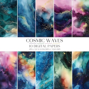 Galactic Watercolor Digital Paper | Gold Texture Background (JPG Set)