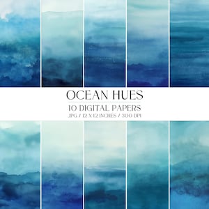 Ocean Hues Watercolor Digital Paper | Abstract Blue Textures (JPEG)