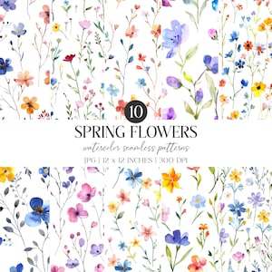 Motif aquarelle de fleurs de printemps | Papier numérique floral (téléchargement numérique)