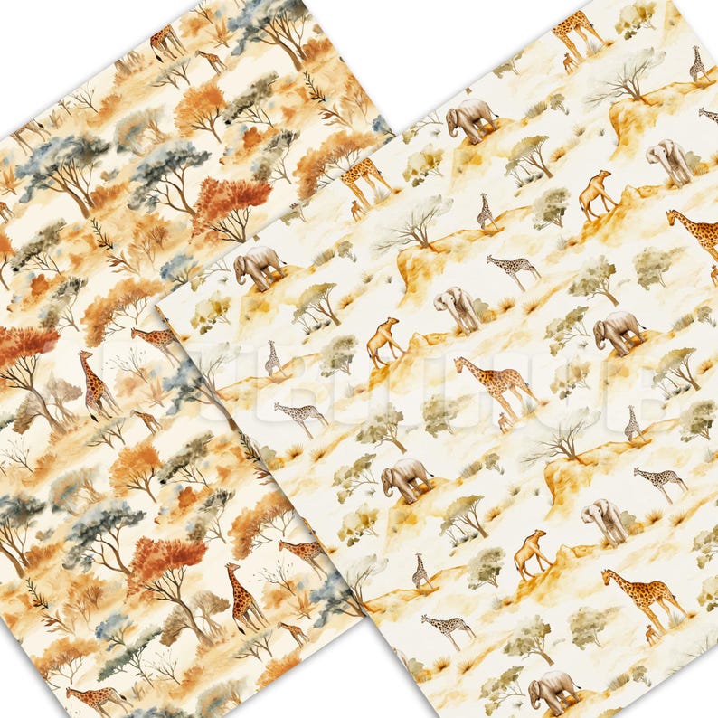 Wild Safari Seamless Pattern | Savannah Creatures JPG Digital Paper ...