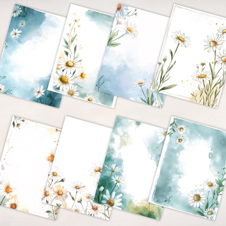 Daisy Watercolor Digital Paper Pack | Floral Journal Frames (digital ...