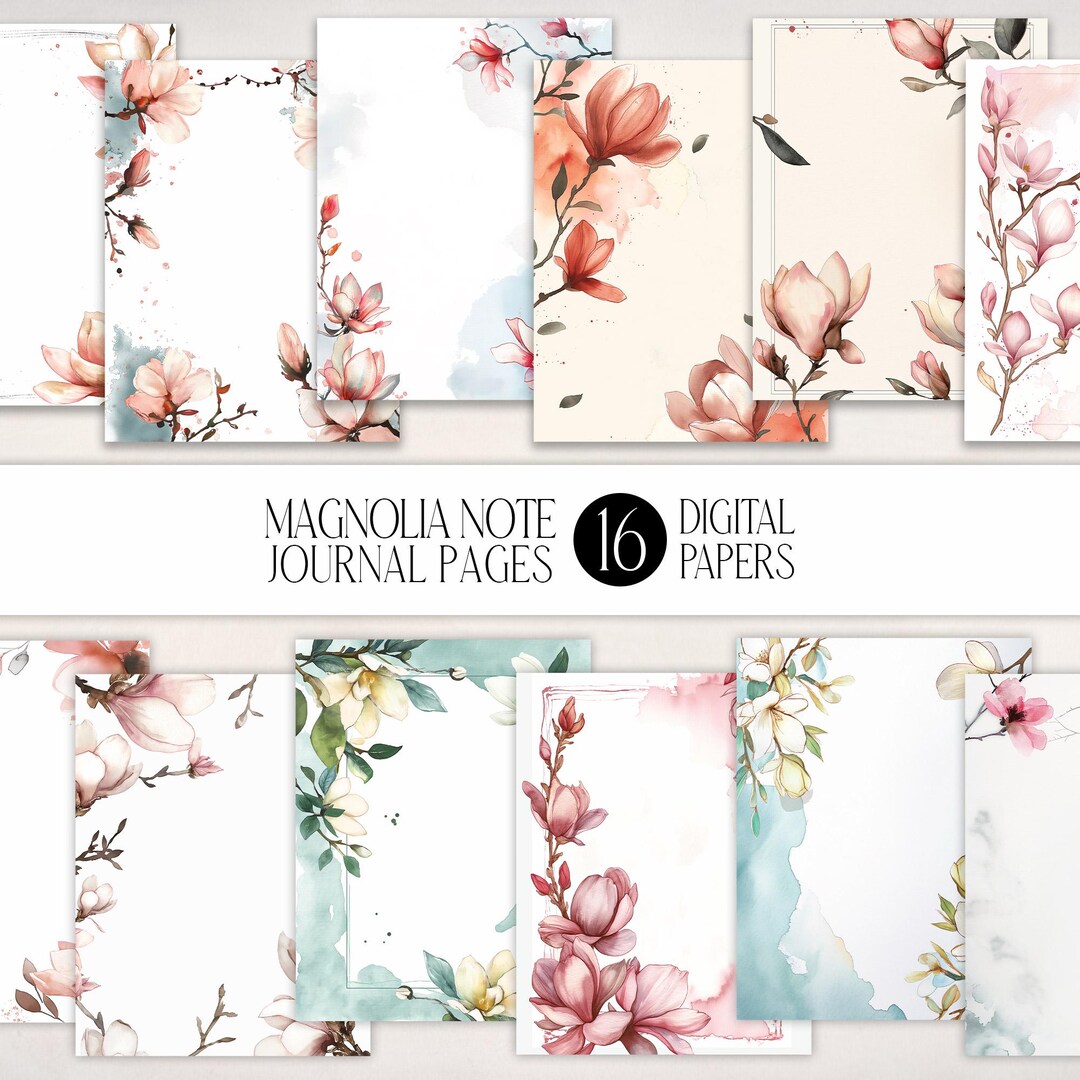 Magnolia Note Watercolor Journal Pages | Flower Diary | Floral Frames ...