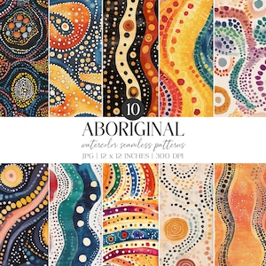 Set di motivi senza cuciture con acquerelli aborigeni / Tessuto tribale (download digitale)