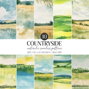 Acuarela con patrón sin costuras de campo / Papel digital rural (JPG)