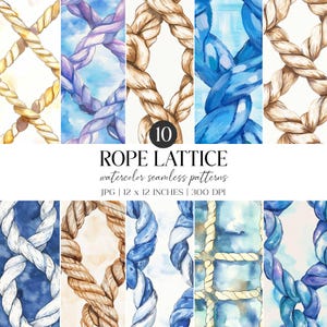 Watercolor Rope Lattice Seamless Pattern | Nautical Digital Paper (JPG)