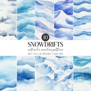 Snowdrifts Watercolor Seamless Pattern | Winter Landscape (JPG Digital Paper Pack)