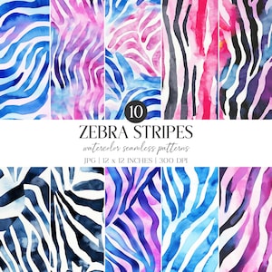 Patrón sin costuras de rayas de cebra en acuarela / Estampado animal colorido (papel digital)