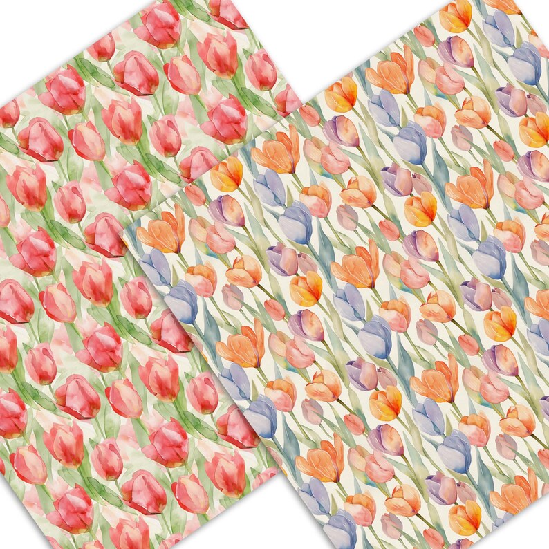 Tulips Watercolor Seamless Pattern | Floral Digital Paper (JPG) - Etsy