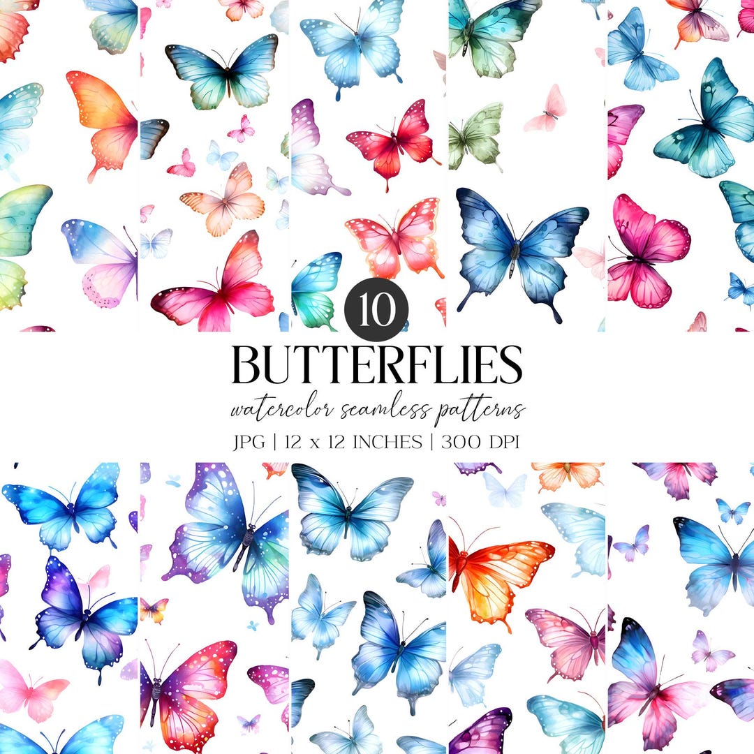 Butterflies Watercolor Digital Paper Pack | Flying Butterfly Seamless ...